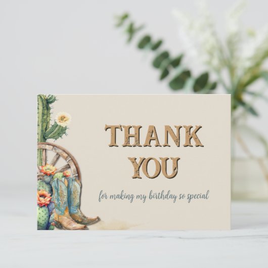 Boots and Bubbly Country Cowgirl Western Verjaarda Bedankkaart (Staand voorkant)