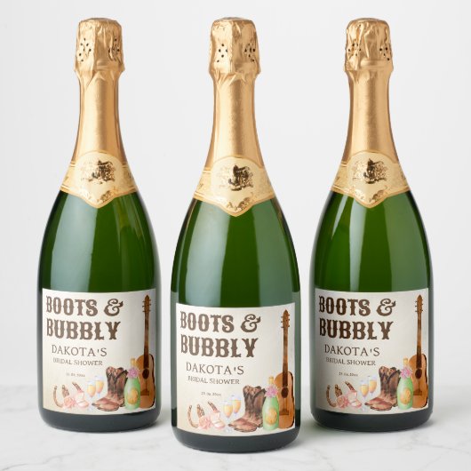 Boots and bubbly western rodeo cowgirl brunch sparkling wijnetiket (Flessen)