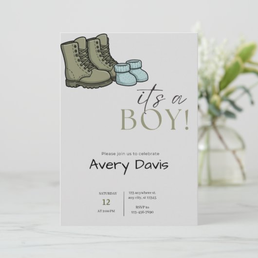 Boots & Booties" Baby shower Invitation (Debout devant)