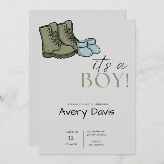 Boots & Booties" Baby shower Invitation (Devant / Derrière)