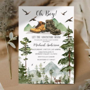 Boots Boy Pine Adventure Begin Forest Baby shower Kaart