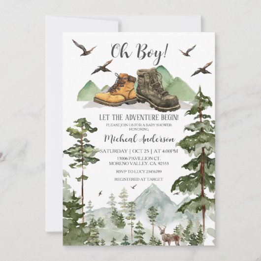 Boots Boy Pine Adventure Begin Forest Baby shower Kaart (Voorkant)