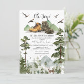 Boots Boy Pine Adventure Begin Forest Baby shower Kaart (Staand voorkant)