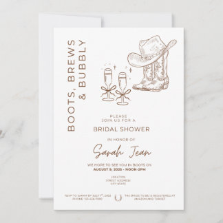 Boots, Brews et Bubbly Fête des mariées Invitation