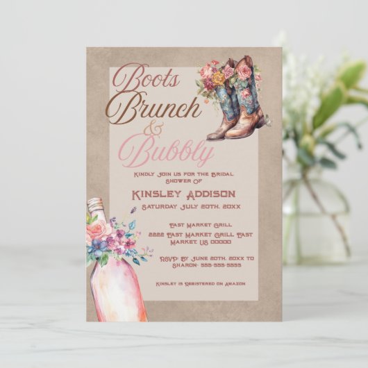 Boots Brunch & Bubbly Bruids Douche Uitnodiging (Staand voorkant)