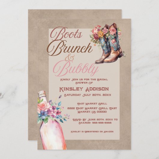 Boots Brunch & Bubbly Bruids Douche Uitnodiging (Voorkant / Achterkant)