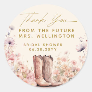 Boots & Bubbly Bloemen Cowgirl Vrijgezellenfeest Ronde Sticker