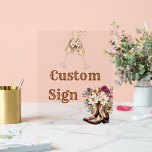 Boots & Bubbly Boho western Vrijgezellenfeest guns Acryl Bord