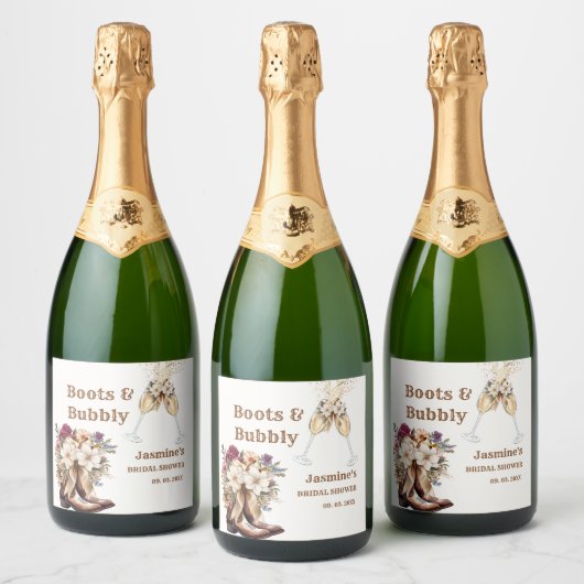 Boots & Bubbly Boho Western Vrijgezellenfeest Part Sparkling Wijnetiket (Flessen)