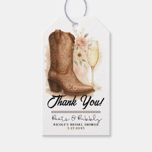 Boots & Bubbly Country Western Boot Bruidsfeest  Cadeaulabel (Voorkant)