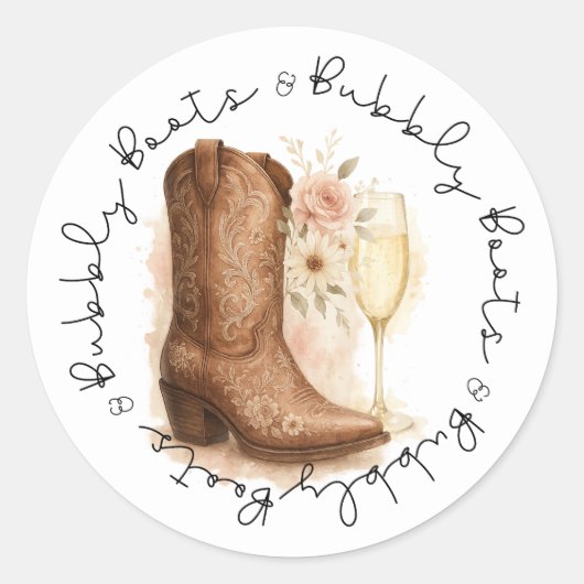 Boots & Bubbly Country Western Boot Vrijgezellenfe Ronde Sticker (Voorkant)