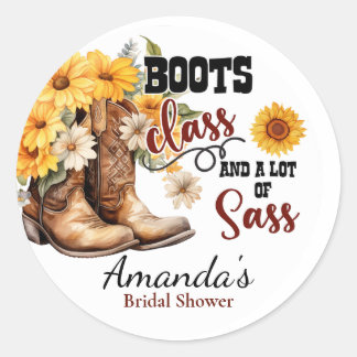 Boots Class en Sass Cowgirl Bruiloft Bachelorette Ronde Sticker