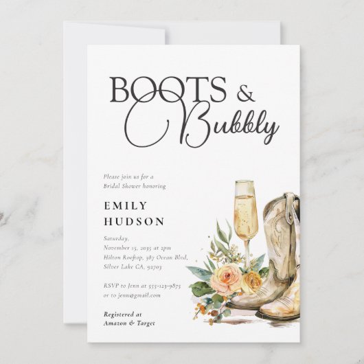 Boots en Bubble Western Bridal Shower Invitation Kaart (Voorkant)