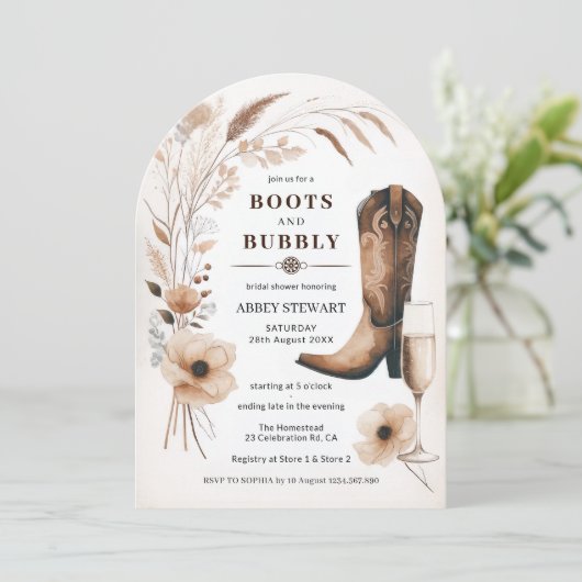 Boots en Bubbly Vrijgezellenfeest nodigen Arch uit Kaart (Staand voorkant)
