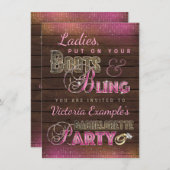 Boots et Bling Bachelorette Party Invitations (Devant / Derrière)