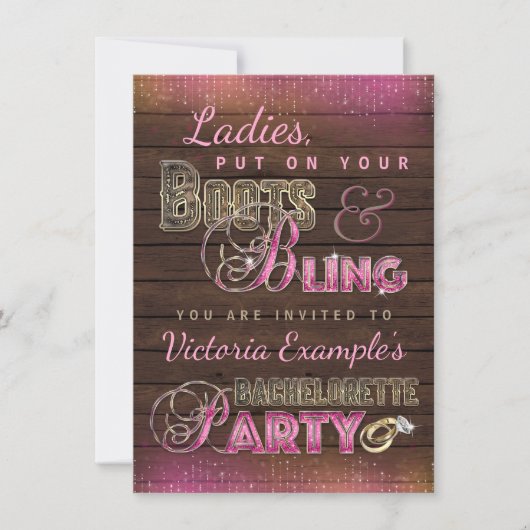 Boots et Bling Bachelorette Party Invitations (Devant)