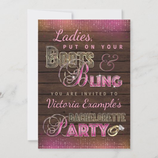 Boots et Bling Bachelorette Party Invitations (Devant)