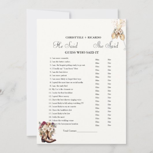 Boots Il dit qu'elle a dit Brive douche jeu carte (Devant)