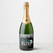 Boots 'n Bling Disco Bachelorette Blauwgroen ID925 Sparkling Wijnetiket (Voorkant)