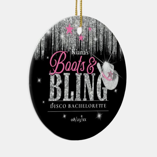 Boots 'n Bling Disco Bachelorette ID925 Keramisch Ornament (Rechts)
