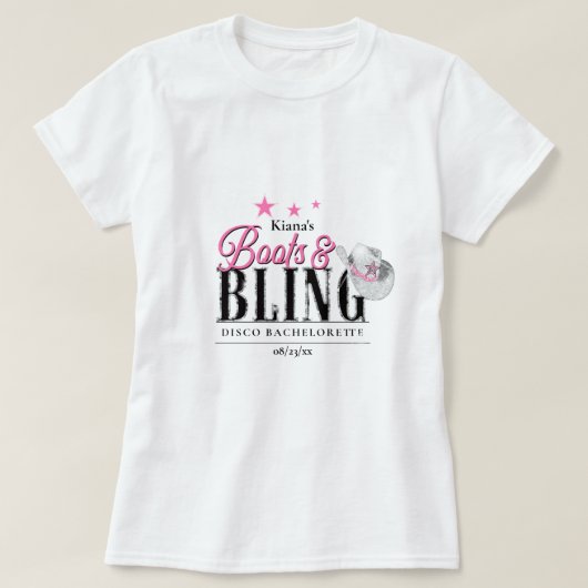Boots 'n Bling Disco Bachelorette Wht ID925 T-shirt (Design voorkant)