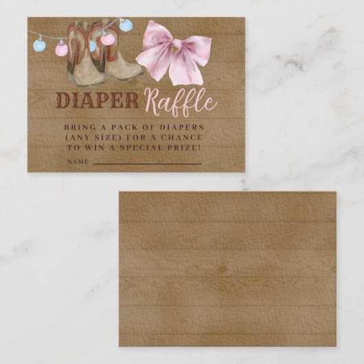Boots of bows diaper raffle Enclosure Kaart. Informatiekaartje (Voorkant / Achterkant)