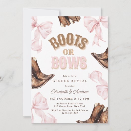 Boots of Bows Geslacht Onthulling Uitnodiging (Voorkant)