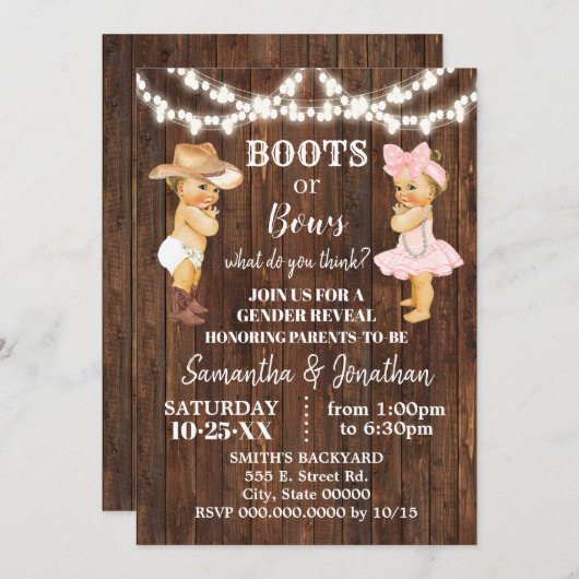 Boots of Bows Rustige Country Gender onthullen Kaart (Voorkant / Achterkant)