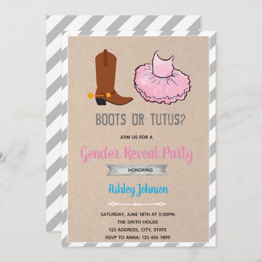 Boots of tutus onthullen uitnodiging voor geslacht (Voorkant / Achterkant)