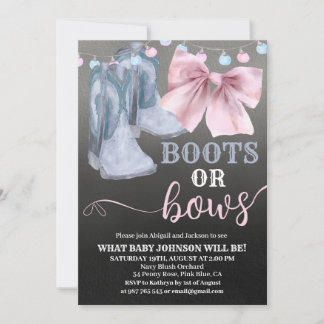 Boots or bows gender onthullen uitnodiging. kaart