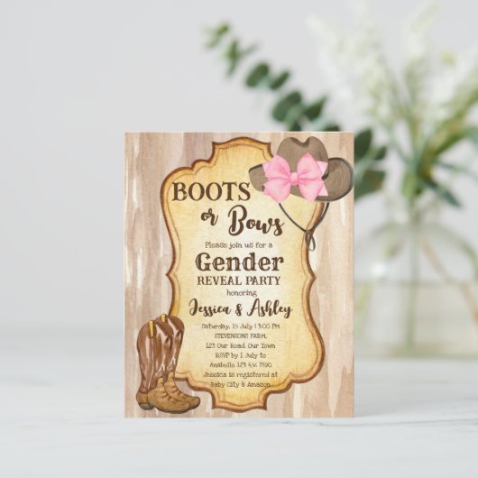 Boots or bows gender onthult party budget nodig (Staand voorkant)