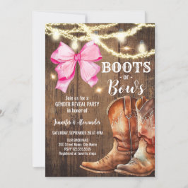 Boots or Bows Gender Release Party Invitation Kaart