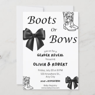 Boots or Bows Gender Reveal Invitation Kaart