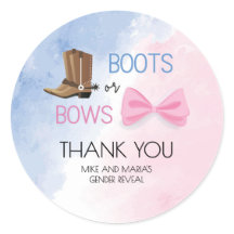 Boots or Bows gender reveal party stickers