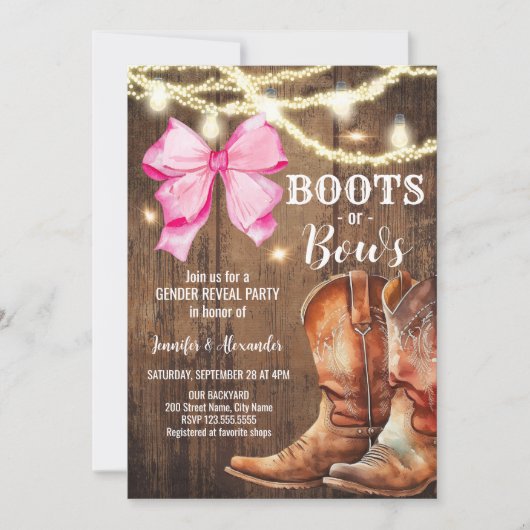 Boots or Bows Genre Reveillez Party Invitation (Devant)