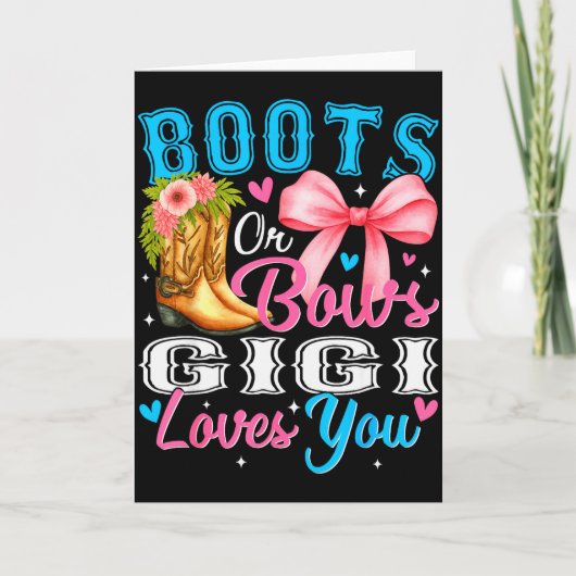 Boots Or Bows Gigi Loves You Gender Reveal Family Kaart (Voorkant)