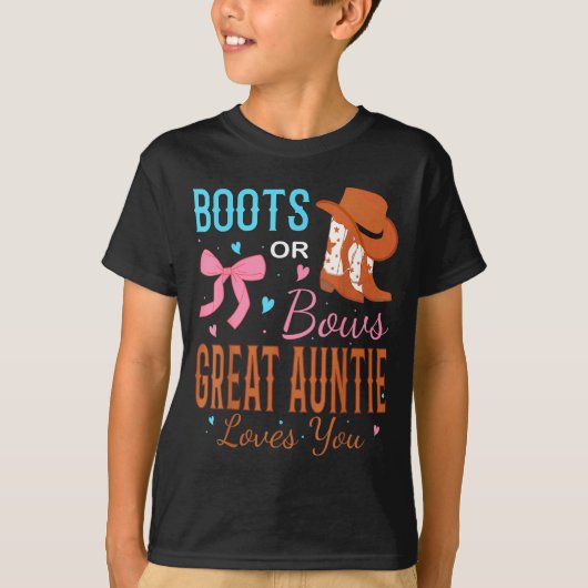 Boots Or Bows Great Auntie Loves You Gender Reveal T-shirt (Voorkant)