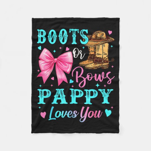 Boots Or Bows Pappy Loves You Gender Reveal Family Fleece Deken (Voorkant)