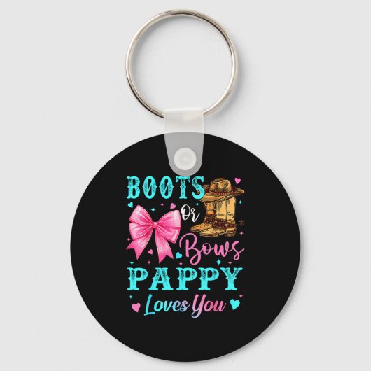 Boots Or Bows Pappy Loves You Gender Reveal Family Sleutelhanger (Voorkant)