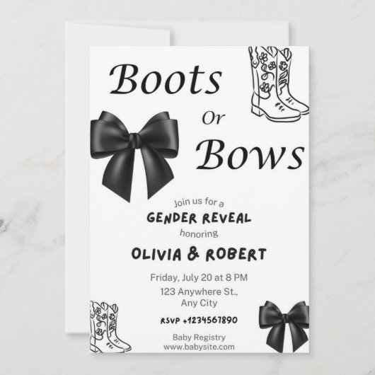 Boots ou Bows Genre Révéler Invitation (Devant)
