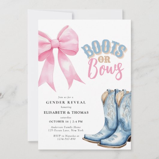Boots ou Bows Genre Révéler Invitation (Devant)