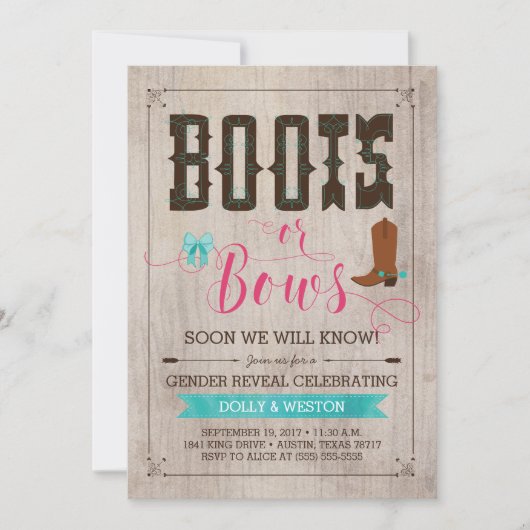 Boots ou Bows Genre Révéler les invitations (Devant)