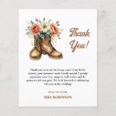 Boots rustiques et Carte de remerciements de Fête  (Devant)