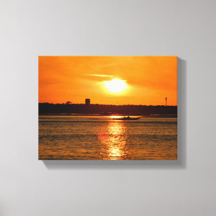 Boottocht op de rivier zonsondergang canvas afdruk