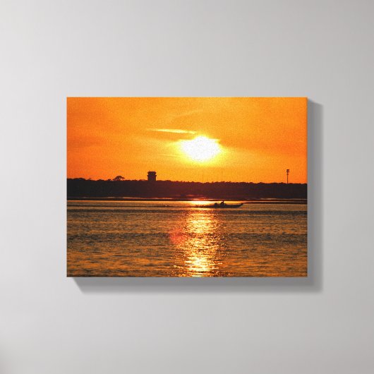 Boottocht op de rivier zonsondergang canvas afdruk (Voorkant)