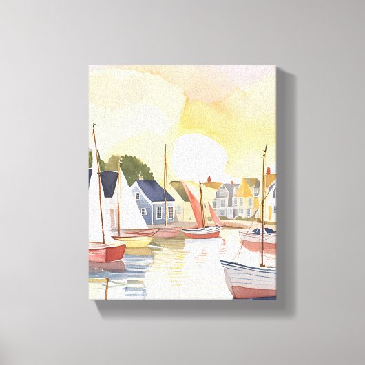 boottochtje | Coastal Ocean Waterverf Painting Canvas Afdruk (Voorkant)