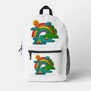 Boottochtlandschap onder de zon, wolken en regenbo bedrukte rugzak