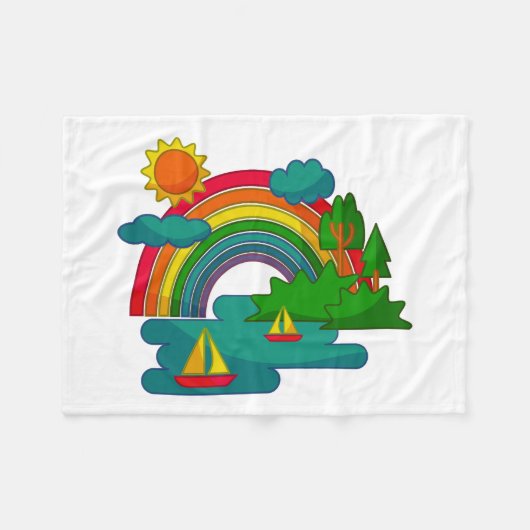 Boottochtlandschap onder de zon, wolken en regenbo fleece deken (Voorkant (Horizontaal))