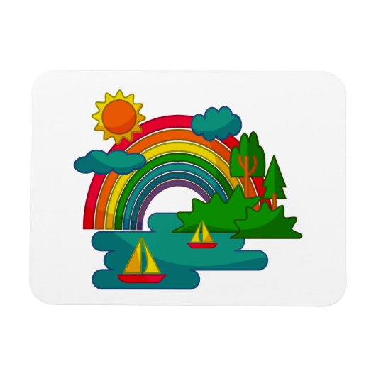 Boottochtlandschap onder de zon, wolken en regenbo magneet (Horizontaal)