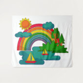Boottochtlandschap onder de zon, wolken en regenbo wandkleed (Voorkant (horizontaal))
